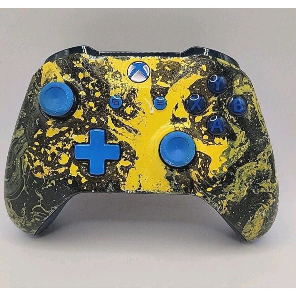 XBOX ONE MODEL 1708 WIRELESS CONTROLLER CUSTOM PAINT SPLATTER YEL/BLK TESTED